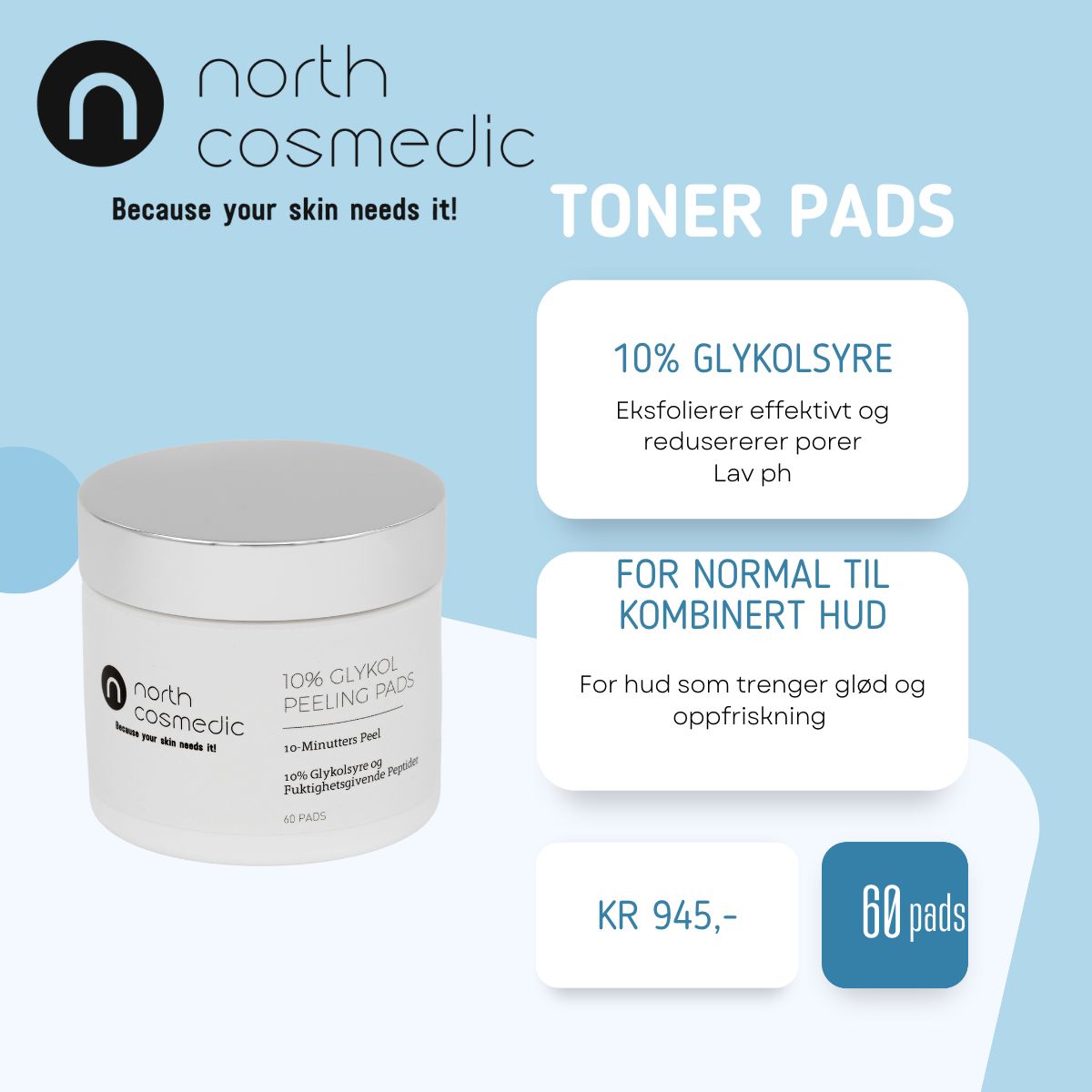 North Cosmedic 10% Glykol Peeling pads - www.Hudonline.no 