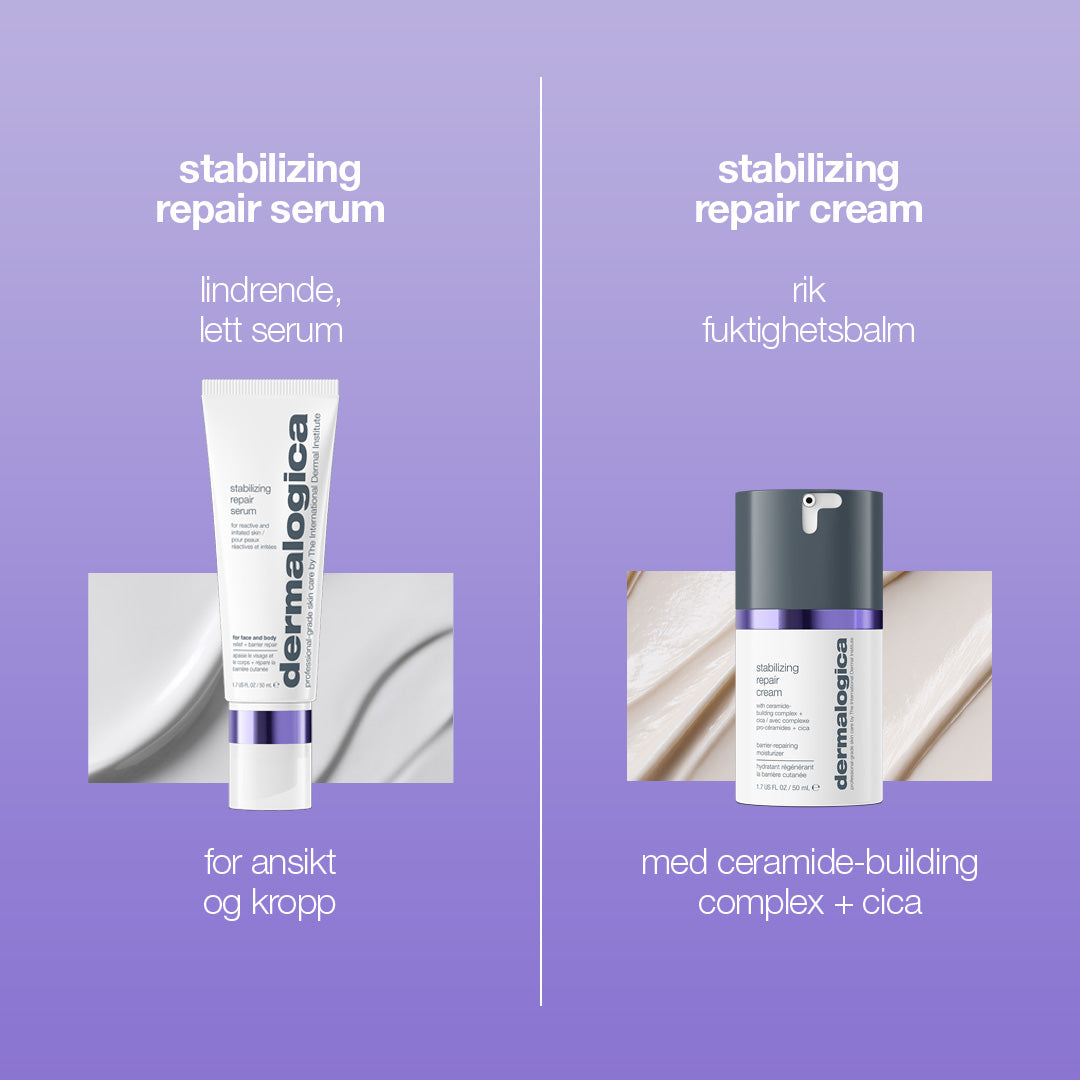 Sammenligning av Dermalogica Stabilizing Repair Serum og Stabilizing Repair Cream