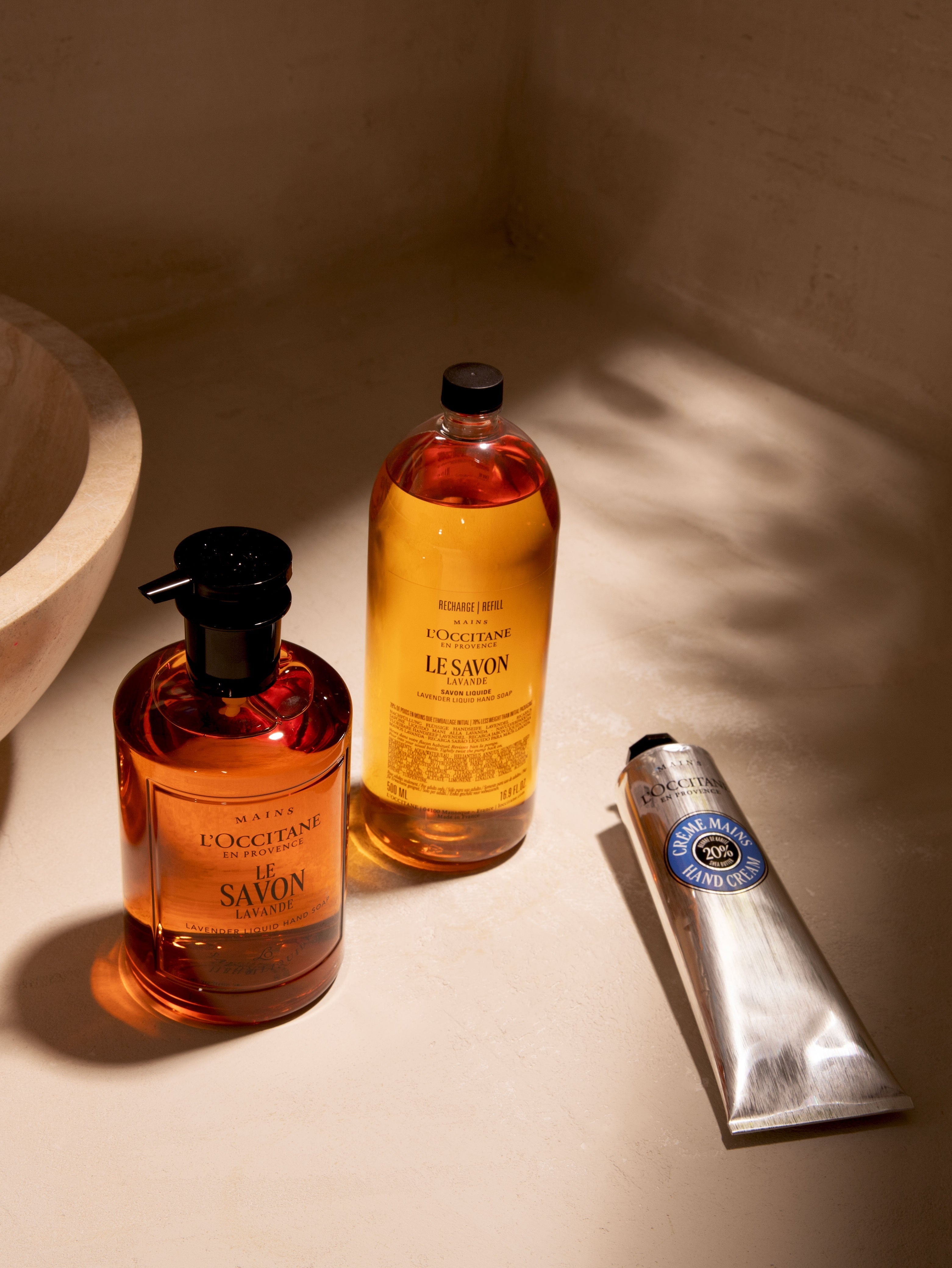 L'Occitane Lavender håndsåpe i glassflaske