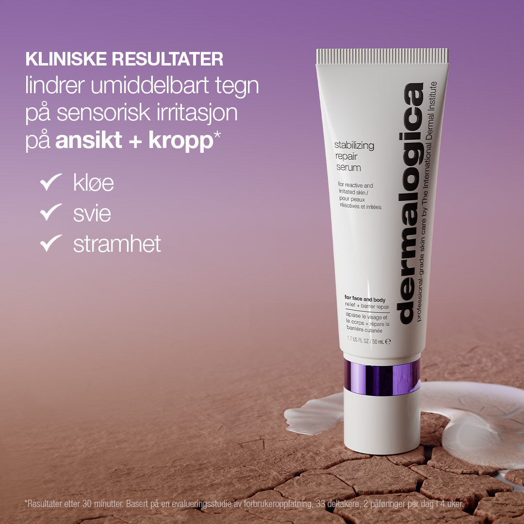 Dermalogica Stabilizing Repair Serum – kliniske resultater mot kløe, svie og stramhet på ansikt og kropp