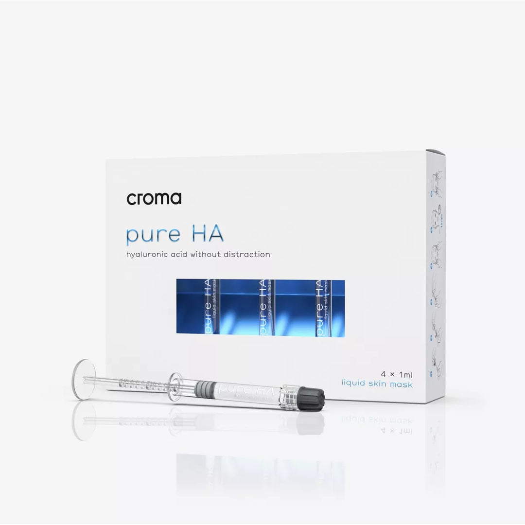 Croma Pure HA Liquid Skin Mask 4 × 1 ml – eske og ampulle med hyaluronsyremaske