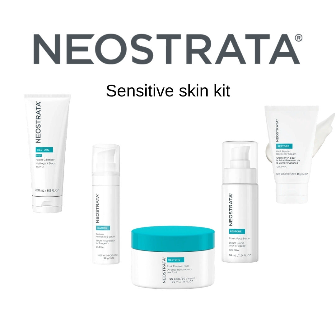 Neostrata Sensitive Skin Kit – Facial Cleanser, Redness Neutralizing Serum, PHA Renewal Pads, Bionic Face Serum og PHA Barrier Recovery Cream