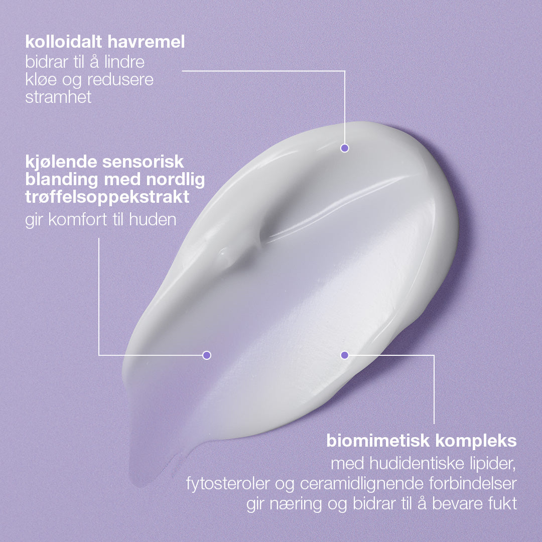 Tekstur av Dermalogica Stabilizing Repair Serum med ingredienser: kolloidalt havremel, nordlig trøffelsoppekstrakt og biomimetisk lipidkompleks