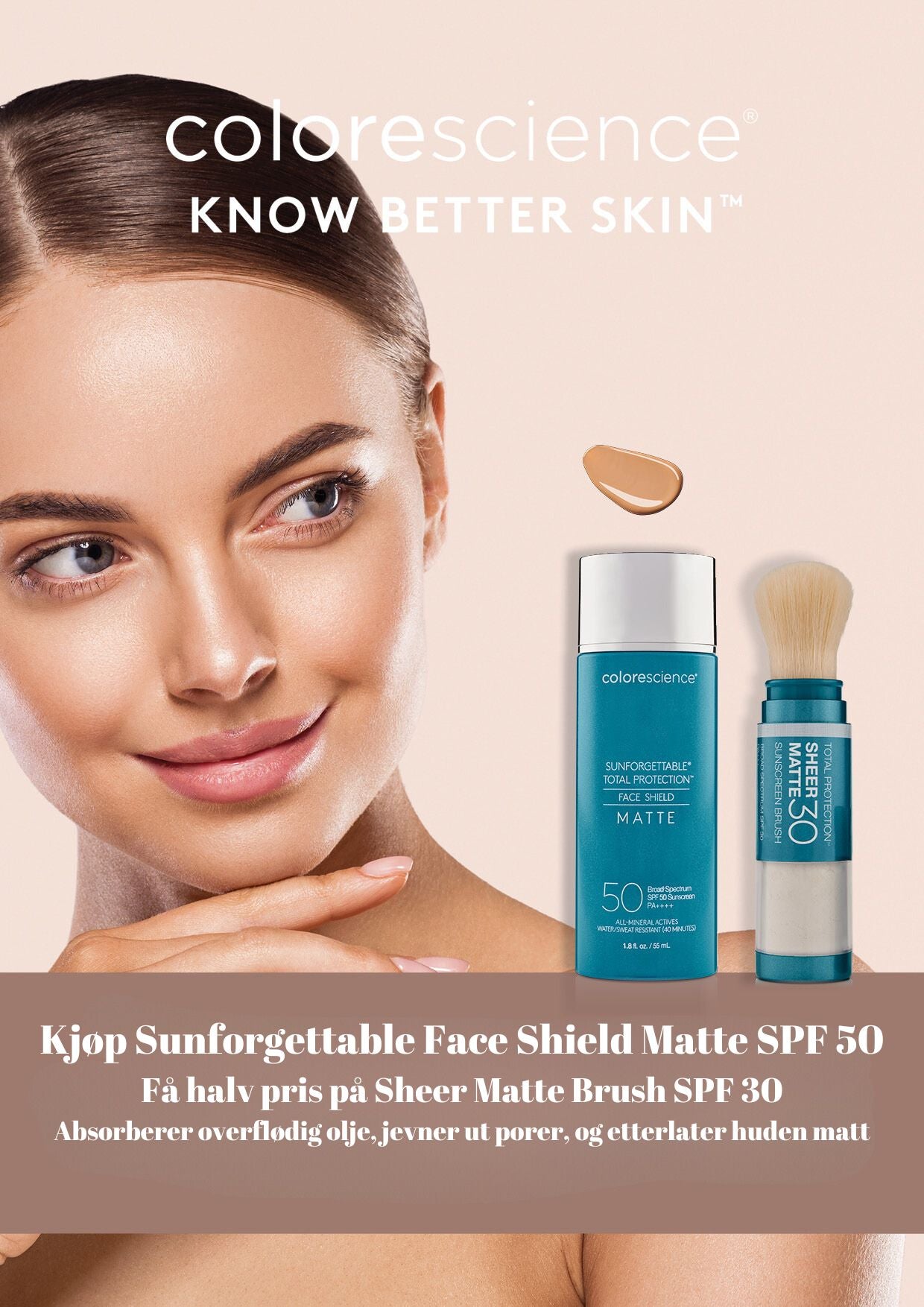 Colorescience kampanje Kjøp Face Shield Matte. Få med Brush On Matte - www.Hudonline.no 